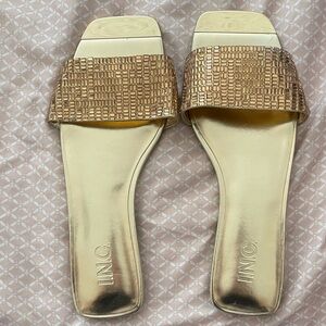 INC International Concepts Women's Metallic Gold Slide Sandals